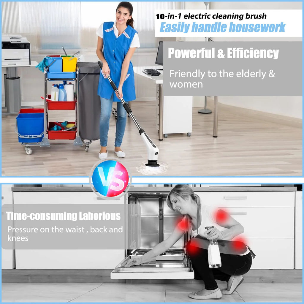 Flnelien Electric Spin Scrubber Cordless Bathroom Cleaning Brush 7 Brush Heads 48In Extension Handle