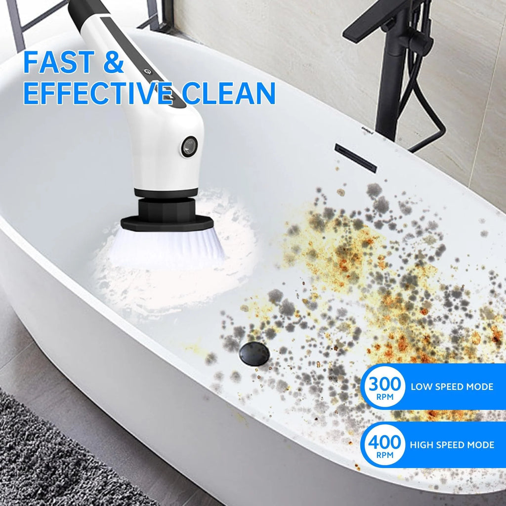 Flnelien Electric Spin Scrubber Cordless Bathroom Cleaning Brush 7 Brush Heads 48In Extension Handle