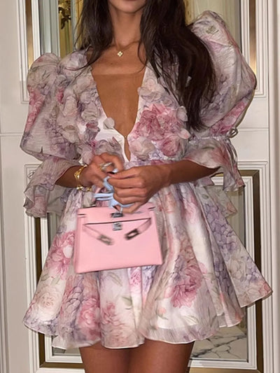 Floral Print Ruffled Mini Dress