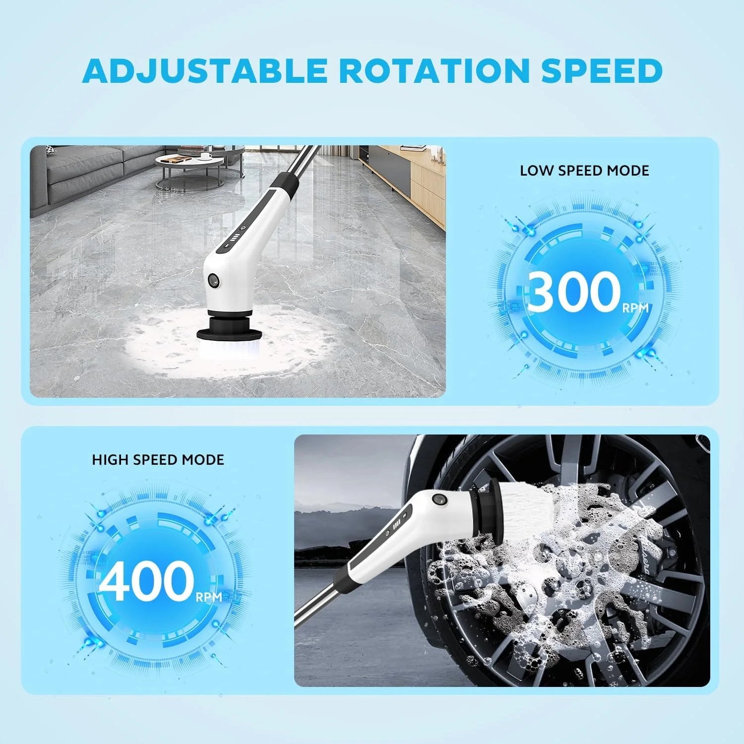 Flnelien Electric Spin Scrubber Cordless Bathroom Cleaning Brush 7 Brush Heads 48In Extension Handle